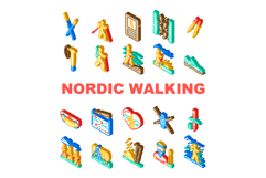 nordic walking fitness exercise icons set vector Product Image 1