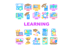online learning platform study icons set vector Product Image 1