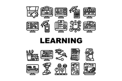 online learning platform study icons set vector Product Image 1