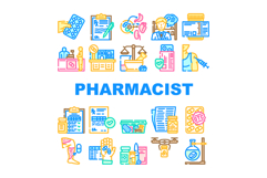 pharmacist medication drugs icons set vector Product Image 1