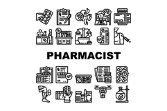 pharmacist medication drugs icons set vector Product Image 1