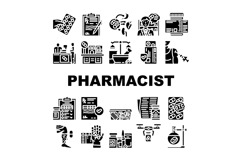 pharmacist medication drugs icons set vector Product Image 1
