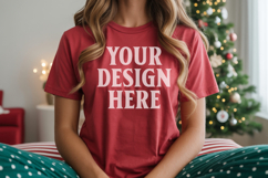 Christmas Bella Canvas 3001 Red Shirt Mockup ,Trandy mockup Product Image 1