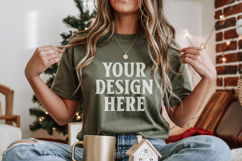Christmas Bella Canvas 3001 Forest Green Shirt Mockup ,Trand Product Image 1