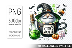 Halloween Coffee Cup Gnome, Halloween Clipart PNG File Product Image 1