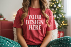 Christmas Bella Canvas 3001 Red Shirt Mockup ,Trandy mockup Product Image 1