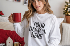 Christmas Gildan 18000 White Crewneck Sweatshirt Mockup Product Image 1