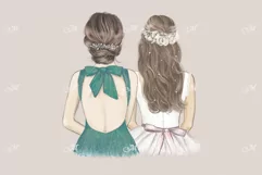 Bride & Bridesmaid in Emerald green. Hand drawn illustration Product Image 2