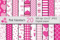 Pink Valentine`s Day Digital Paper Pack with Hearts, Cupcakes, Butterflies / Love Scrapbooking papers / Valentine backgrounds / patterns Product Image 1