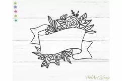 Floral ribbon svg, Wedding flowers svg, wedding monogram svg Product Image 1