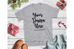 Christmas Sports Grey Shirt Mockup Gildan 64000 Flat Lay Product Image 1