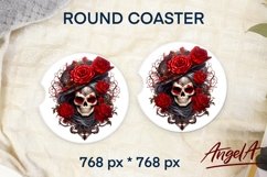 gothic woman skull and roses, Halloween coaster sublimation Product Image 1