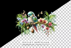Tropical Floral Parrot Clipart PNG, Instant Download Product Image 2