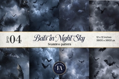 Bats Night Sky Pattern, Dark Gothic Bat Seamless Paper Product Image 1