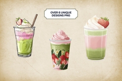 Matcha Strawberry Latte Clipart Bundle 6 PNG Product Image 2