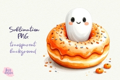Donut PNG Halloween Ghost Cafe Clipart Sublimation Product Image 1