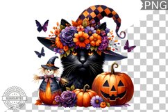 Halloween Cat Flowers Sublimation - Clipart PNG Design Product Image 1