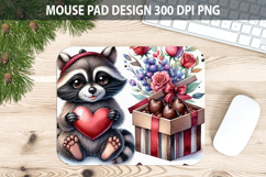 Watercolor Raccoon Mouse Pad Sublimation - Valentines Png Product Image 1