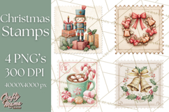 Vintage Christmas Stamp Clipart PNG Watercolor Product Image 1
