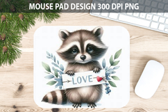 Watercolor Raccoon Mouse Pad Sublimation - Valentines PNG Product Image 1