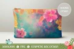 Pink Flower Cosmetic Bag Template, Flowers Cosmetic Bag Product Image 1