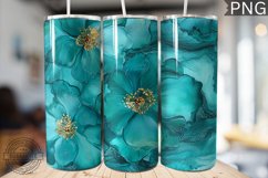Teal Alcohol Ink Flower Tumbler Wrap -High Quality 300 Dpi Product Image 1