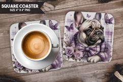 Cozy Dog Coaster, Buffalo Plaid Square Coaster PNG Product Image 1