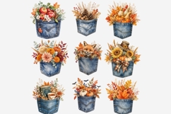 Autumn Denim Pocket Clipart Bundle | Fall Floral Pocket PNG Product Image 2