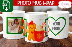 Christmas photo mug wrap PNG, Christmas gingerbread man png Product Image 1