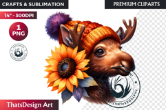 Cute Autumn Animals &amp; Sunflowers - Thanksgiving Clipart Product Image 1