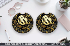Haunted Bats Car Coaster Sublimation| Halloween Coaster PNG Product Image 1