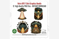 Retro UFO T-Shirt Graphics Bundle | Alien Spaceship PNG Product Image 6