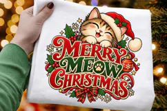 Merry Meow Christmas Cat PNG - Cute Santa Hat Kitten Holiday Product Image 3