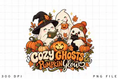 Cozy Ghosts and Pumpkin Glow Halloween Sublimation Design Product Image 2