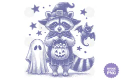 Vintage Funny Sarcastic Feral Witch Raccoon Halloween PNG Product Image 1