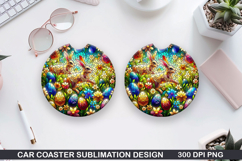Bunny Car coaster sublimation, Easter Coaster PNG Design Product Image 1