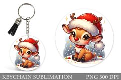 Cute Deer Keychain Design. Christmas Keychain Sublimation Product Image 1