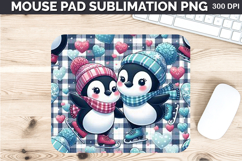 Watercolor Penguins Mouse Pad Sublimation - Valentines PNG Product Image 1