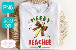 Merry Teacher sublimation PNG, Christmas teacher shirt PNG Product Image 2