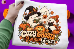 Cozy Ghosts and Pumpkin Glow Halloween Sublimation Design Product Image 1