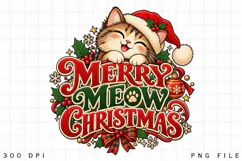 Merry Meow Christmas Cat PNG - Cute Santa Hat Kitten Holiday Product Image 2