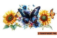 Watercolor Butterflies With Flowers Clipart PNG , Product Image 1