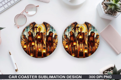 Skeletons Car coaster sublimation, Halloween Coaster PNG Product Image 1