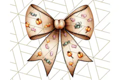 Muted Halloween Bow Clipart, Fall Ribbon PNG Autumn Hair Bow Product Image 3