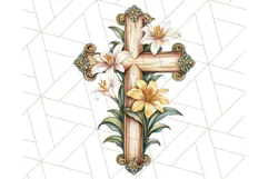 Faith Cross PNG with Flowers, Watercolor Religious Art Print Product Image 3