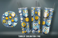 3D Tumbler Wrap Sublimation Designs PN|Blue & Owl & Flowers Product Image 3