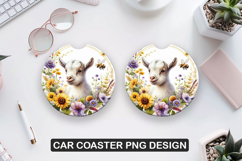 Goat Flowers Car Coaster Sublimation |Animal Coaster PNG Product Image 1