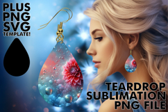 Whimsical Teardrop Earrings PNG, 3D Flower Product Image 1