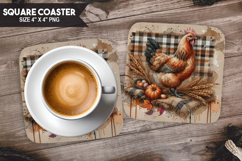 Chicken, Farm Animals, Buffalo Plaid Square Coaster PNG Product Image 1