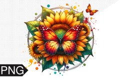 Butterfly and Sunflower Sublimation - Clipart PNG Design Product Image 1